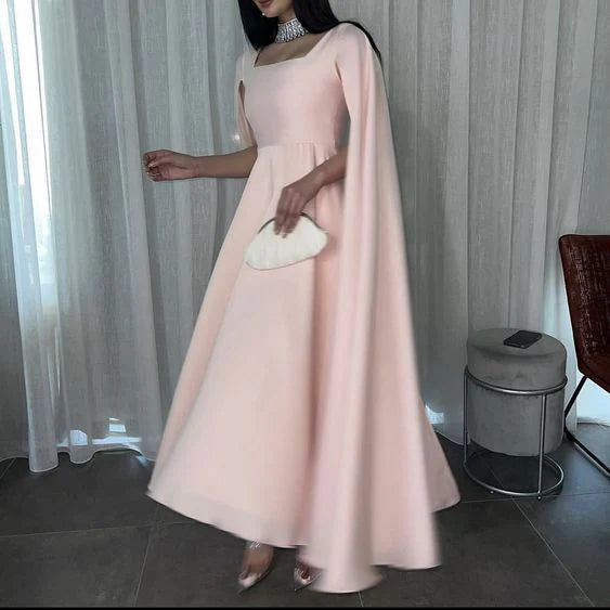 A-line Elegant Chiffon Cape Ankle Length Short Party Long Prom Dresses